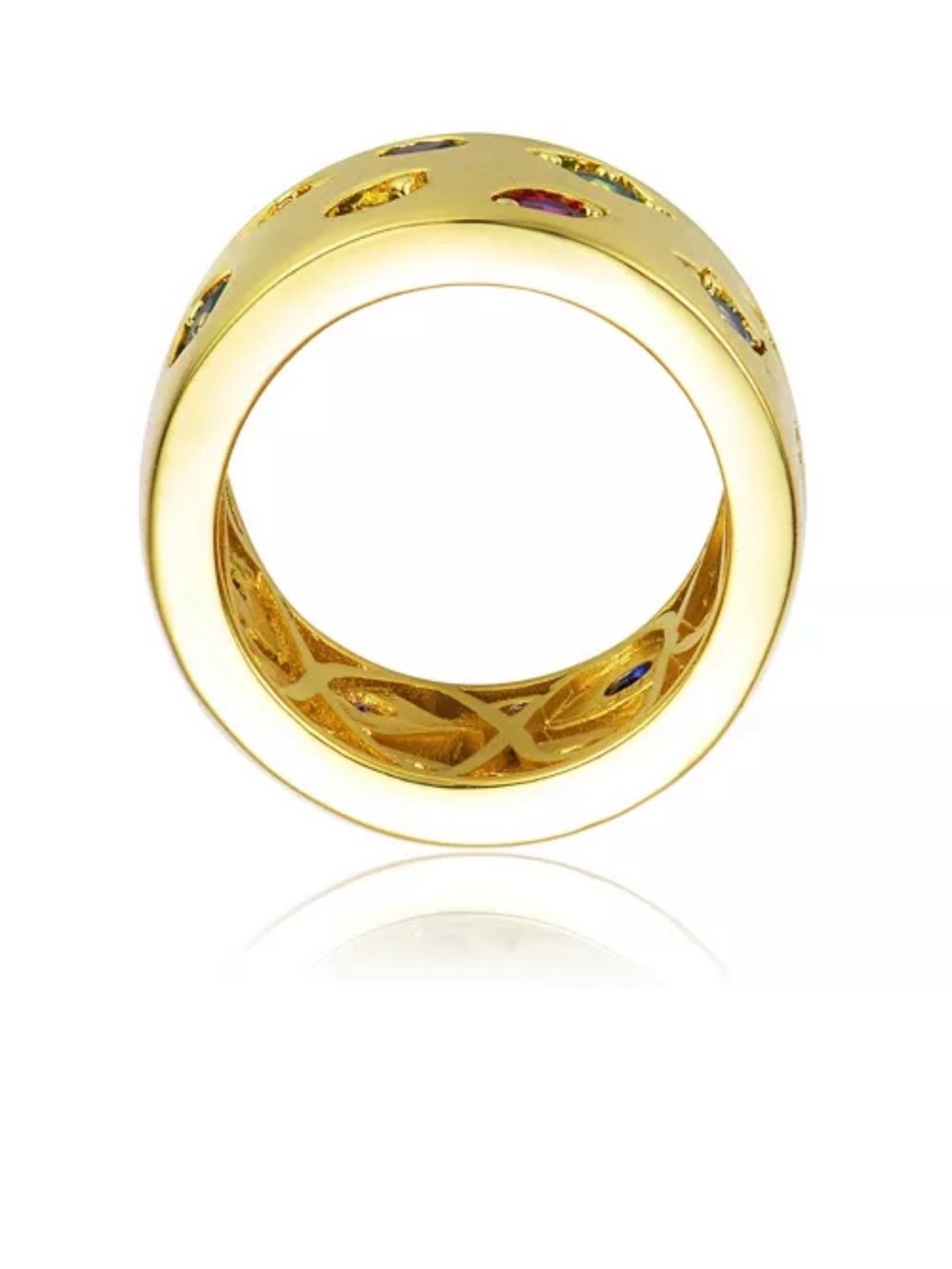 Gold Multi-Gemstone Wide Band Ring size 8 - Picture 6 of 6